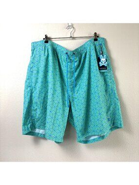 Psycho Bunny Jasper AOP Lightweight Swim Trunk Mens 3XL Green Gecko Shorts NWT